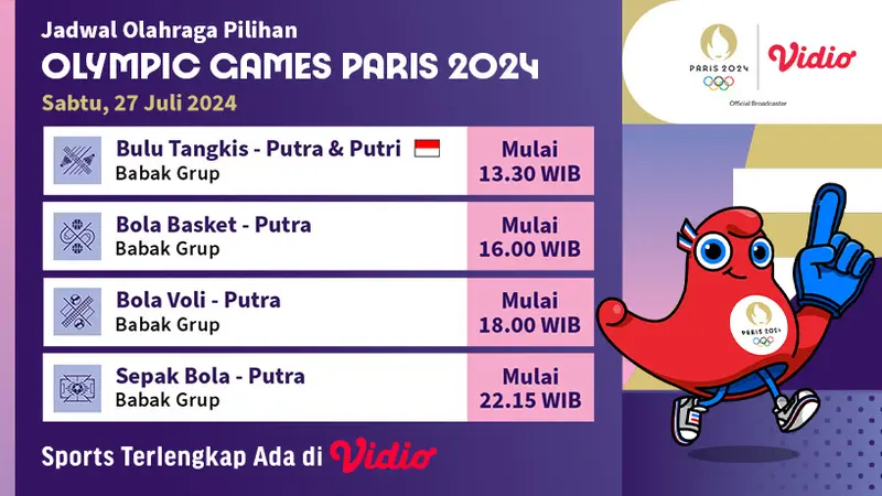 Jadwal Olahraga Pilihan Paris 2024 Hari Ini