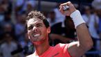 Petenis Spanyol, Rafael Nadal, melakukan selebrasi usai berhasil mengalahkan petenis Ukraina, Alexandr Dolgopolov, pada turnamen AS Terbuka 2017 di New York, Senin (4/9/2017). Nadal menang 6-2, 6-4, 6-1 atas Alexandr Dolgopolov. (AP/Julie Jacobson)