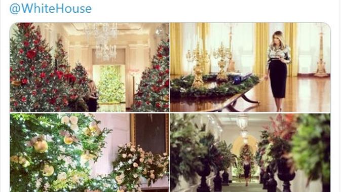 Melania Trump memamerkan dekorasi Natal Gedung Putih. (Tangkapan Layar Twitter @FLOTUS)