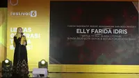 Elly Farida Idris, istri Wali Kota Depok Mohammad Idris di acara Festival 6, Lintas Generasi Tanpa Batas yang berlangsung di Senayan Park, Jakarta. (Liputan6.com/Angga Yuniar).