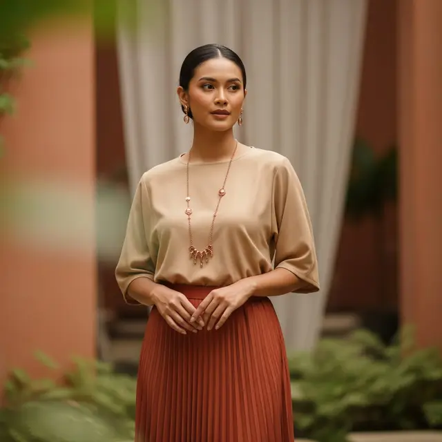 Rekomendasi Warna Rok Plisket yang Cocok untuk Kulit Sawo Matang (Image by Gemini AI)