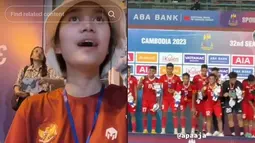 Raut wajah antusias terlihat saat Azizah melihat Arhan mendapatkan medali emas di ajang SEA Games 2023. Momen Azizah nonton timnas Indonesia ini curi perhatian. Apalagi setelah ia menikah, momen ini kembali viral di medsos. (Liputan6.com/TikTok/apaaja)