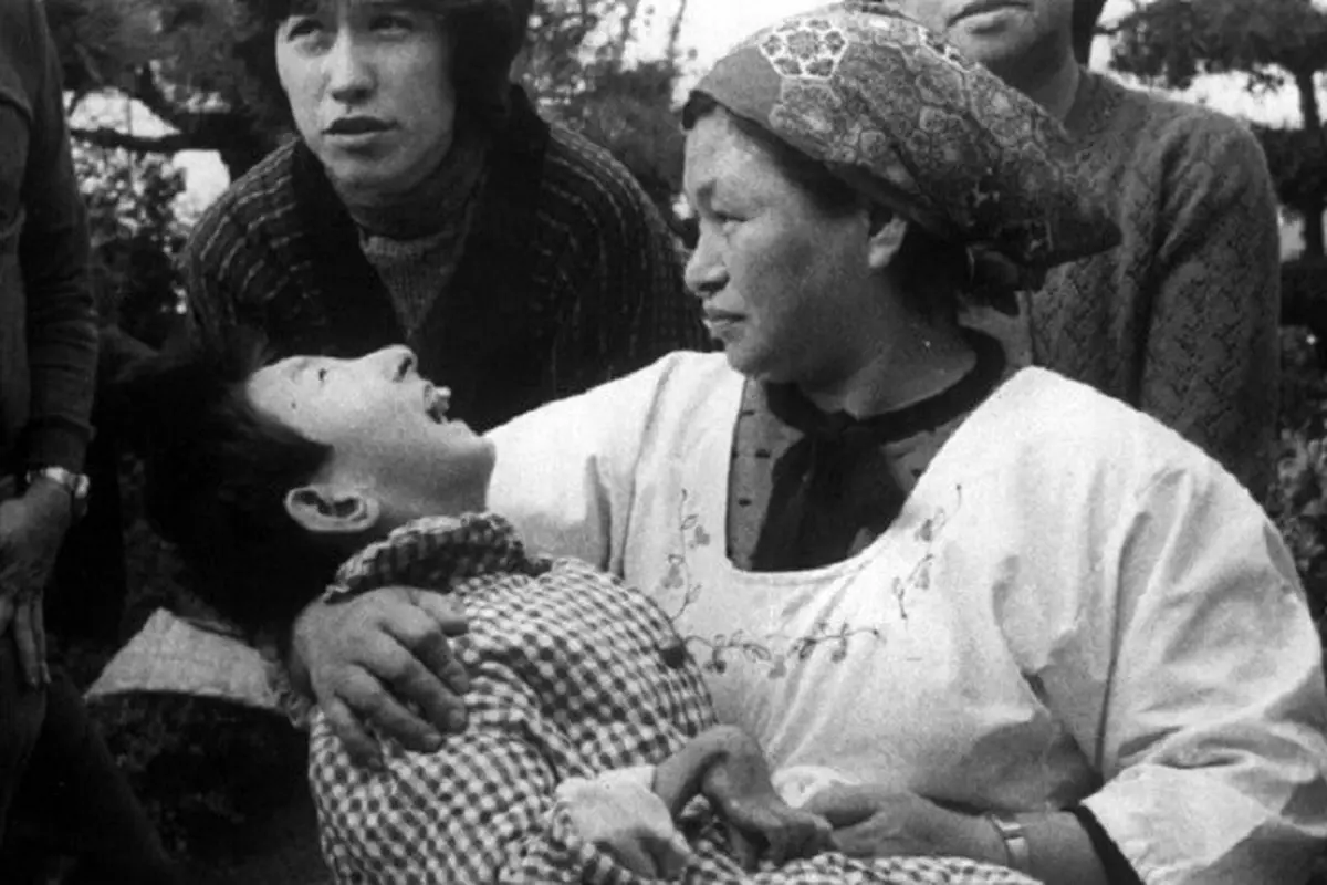 Seorang ibu memeluk korban "Penyakit Minamata" atau keracunan air raksa di Minamata, Jepang dalam arsip foto tahun 1973. Konvensi MInamata, perjanjian global untuk membatasi penambangan dan penggunaan merkuri mulai berlaku Rabu, 16 Agustus 2017 (AP)