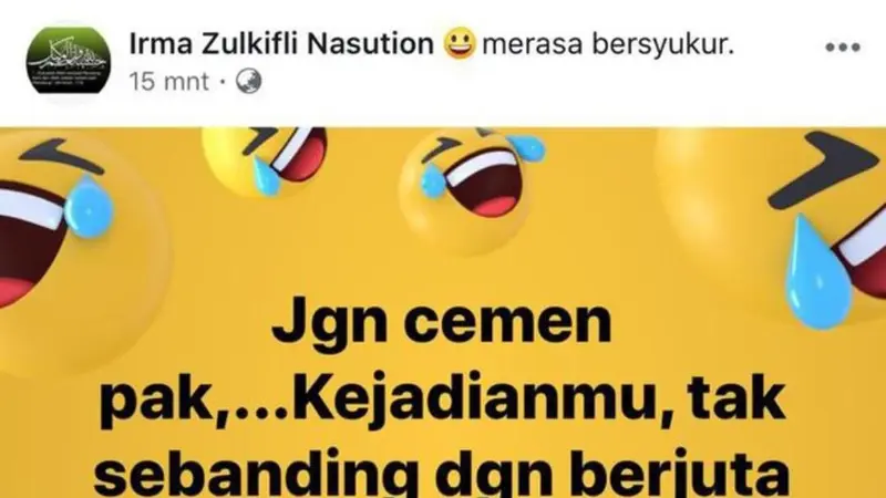 Postingan status istri Dandim 1417 Kendari di media sosial yang membuat suaminya dicopot dari jabatannya.(Liputan6.com/Ahmad Akbar Fua)