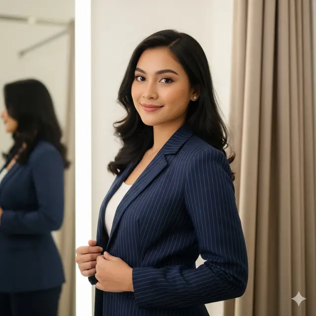 Blazer Motif Garis Halus (Pinstripe)