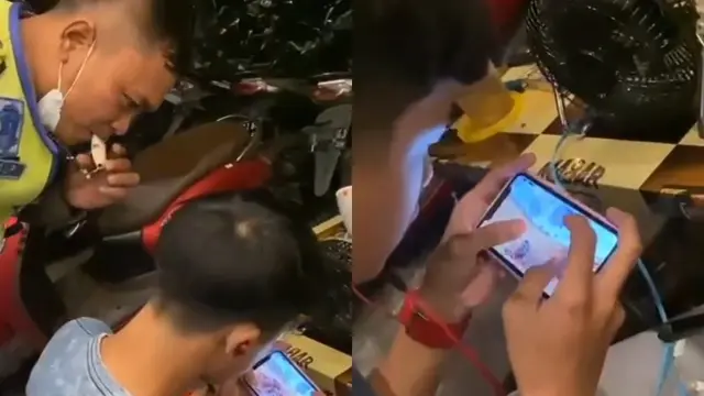 Keasyikan bermain gim online, pria ini tidak sadar tengah diamati polisi.