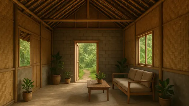 Model Rumah Sederhana dari Bambu dan Batako dengan Atap Seng