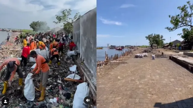 5 Potret Perbedaan Pantai Teluk Labuan Pandeglang Usai Dibersihkan Pandawara Group