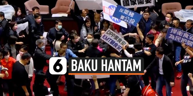 VIDEO: Momen Anggota Parlemen Taiwan Baku Hantam dan Saling Lempar Jeroan Babi