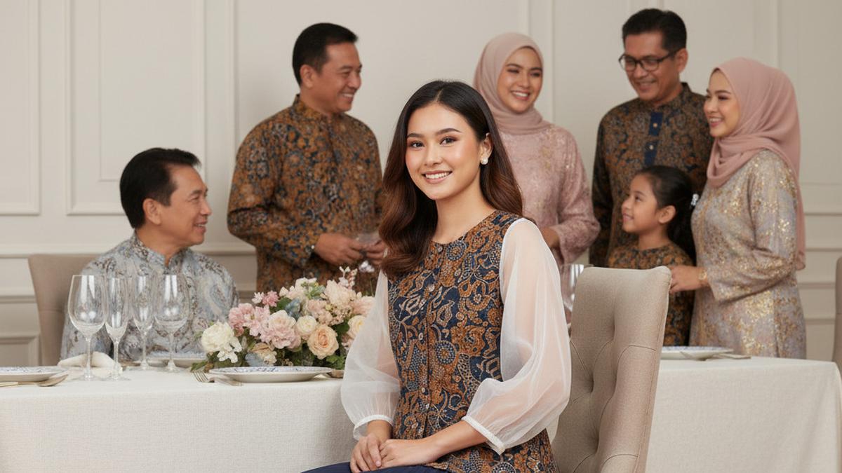 7 Model Blouse Batik Kombinasi Organza Lengan Bishop untuk Pesta Keluarga, Tampil Anggun dan Modern