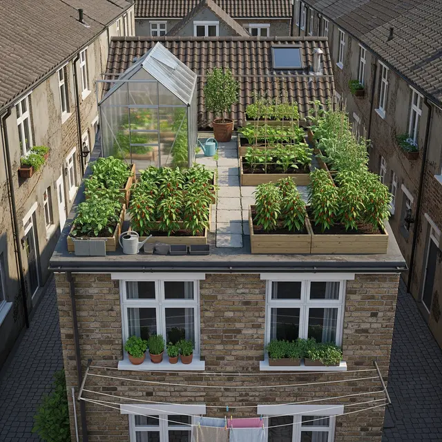 Contoh Rumah di Gang Sempit Tapi Tetap Punya Kebun (AI)