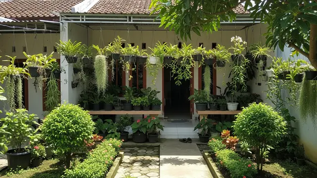 Inspirasi Taman Tropis Mini untuk Rumah Subsidi Model Taman dalam Pot Gantung