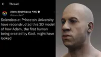 Vin Diesel dianggap mirip rekonstruksi 3D manusia pertama, Nabi Adam. (Dok: Twitter @AlamoNYC)