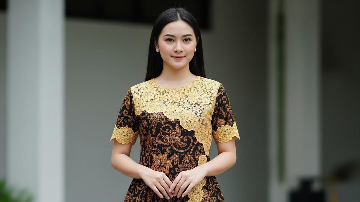 9 Model Dress Batik Kombinasi Brokat Asimetris Lengan Pendek, Inovasi Gaya Anggun