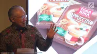 Menteri Perdagangan RI Enggartiasto Lukita memberi sambutan saat konferensi pers di Jakarta, Selasa (6/2). Pada 2018, Mayora tercatat telah mengekspor 1.000 kontainer Torabika Cappuccino. (Liputan6.com/Angga Yuniar)