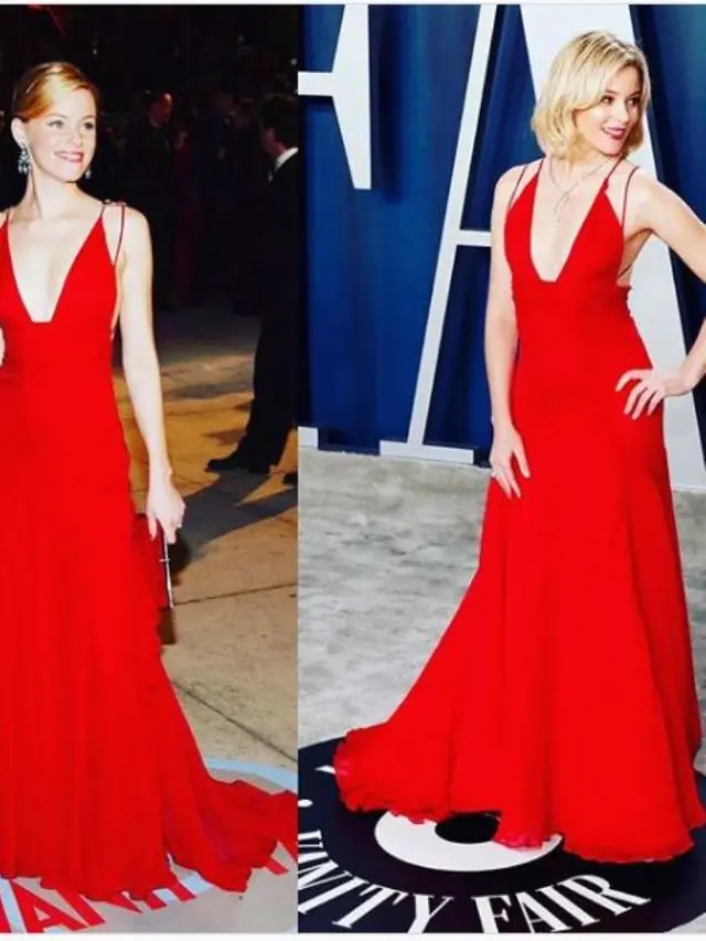 Elizabeth Banks di Oscar 2004 (kiri) dan Oscar 2020 dengan gaun yang sama