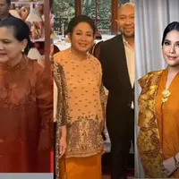 Iriana Jokowi, Titiek Soeharto, Annisa Yudhoyono jadi dua sosok yang terlihat seliweran di acara Inacraft. Penampilan ketiganya nampak mencuri perhatian dengan busana etnik serba orange [@iriana_jkw_ @titiek.soeharto @barry_irawan]