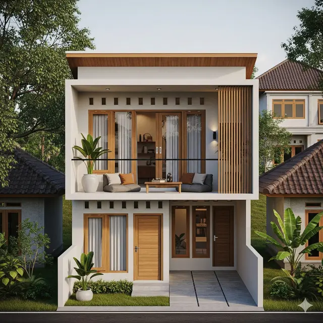 Rumah dengan Balkon di Lantai 2