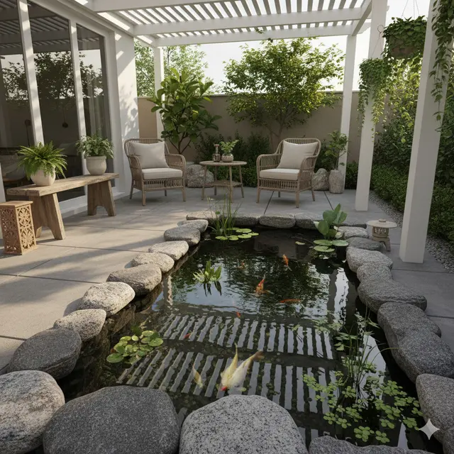 Model Kolam Ikan Mini di Teras Rumah yang Simple tapi Cantik