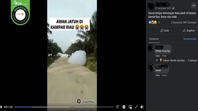 Gambar Tangkapan Layar Video yang Diklaim Awan Jatuh di Kampar, Riau (sumber: Facebook).