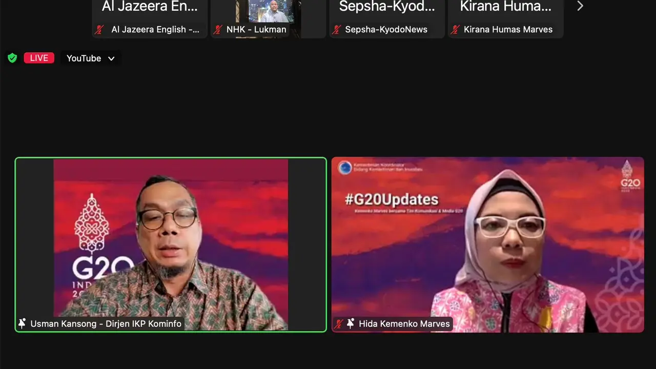 Direktur Jenderal Informasi dan Komunikasi Publik (Dirjen IKP) Kementerian Komunikasi dan Informatika (Kemenkominfo), Usman Kansong, saat menjelaskan penatalaksanaan peliputan selama di KTT G20 dalam jumpa pers #G20updates secara daring, Rabu (9/11/2022).