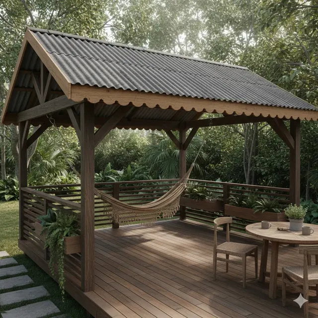 Model Teras dari Kayu Atap Asbes yang Estetik