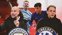 Pep Guardiola dan Kevin De Bruyne vs Thomas Turchel dan Mason Mount. (Bola.com/Dody Iryawan)