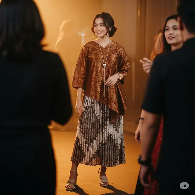 Model Baju Pesta Atasan Brokat Bawahan Batik. Foto: Gemini
