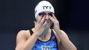 Atlet renang yang telah memenangkan medali emas di tiga Olimpiade berturut-turut, Katie Ledecky mengenakan nail art dengan unsur lambang negaranya, Amerika Serikat.  Instagram @olympic