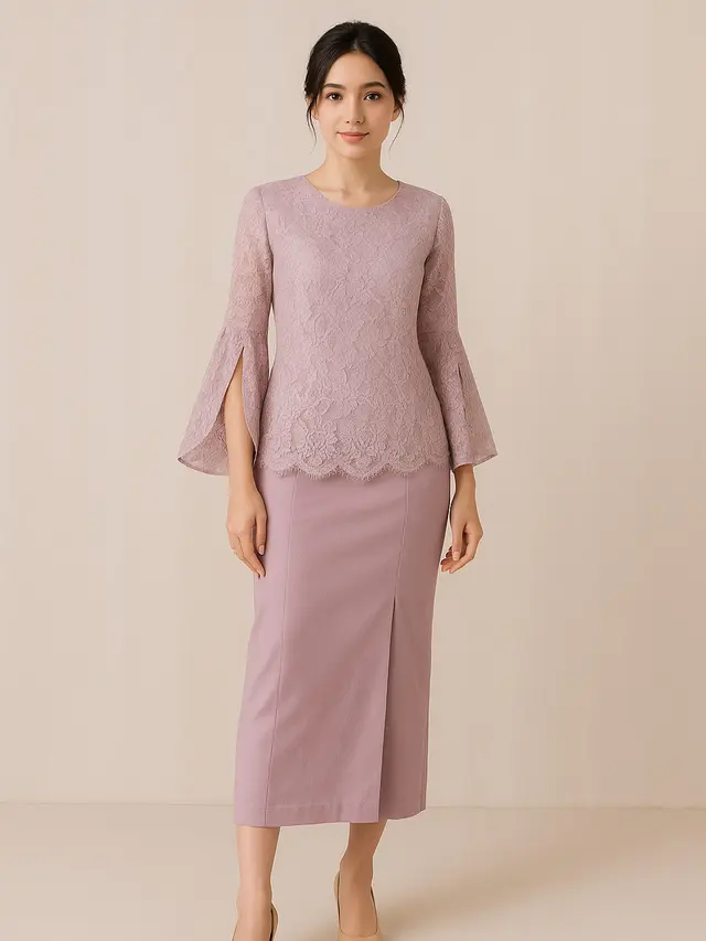 Model Kebaya Brokat Lengan Lonceng Belah