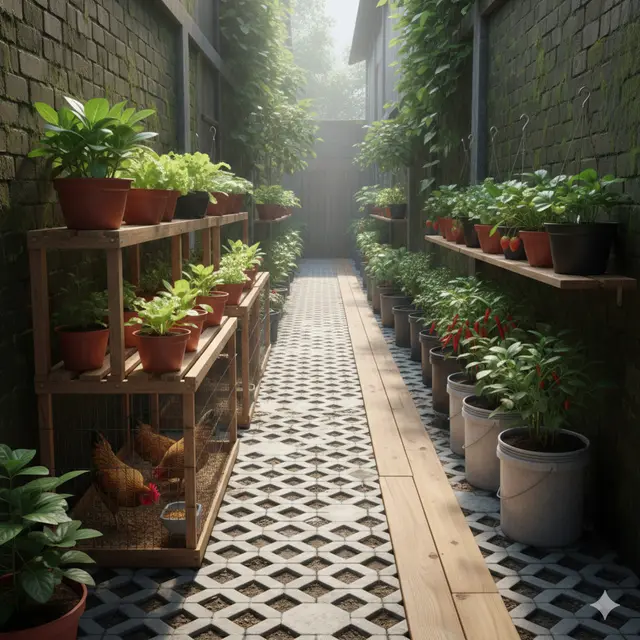 Cara Maksimalkan Gang 1 Meter untuk Ternak dan Tanam Sayur (Foto: Gemini AI)