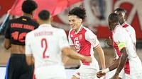 Pada menit ke- 16, AS Monaco membuka keunggulan lewat gola yang dicetak Maghnes Akliouche. (AP Photo/Laurent Cipriani)