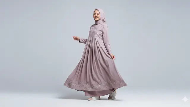 Model Gamis Syari Bahan Jatuh Enggak Bikin Gerah/ Ilustrasi oleh AI