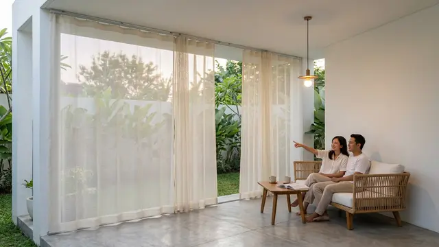 Ide Tirai Luar Ruangan untuk Menutup Teras tanpa Membuat Udara Terperangkap (AI generated)