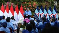 Ketua Umum Partai Demokrat Susilo Bambang Yudhoyono memberikan pidato saat perayaan HUT Partai Demokrat ke-16 di Cikeas, Jawa Barat, Sabtu (9/9). (Liputan6.com/Angga Yuniar)