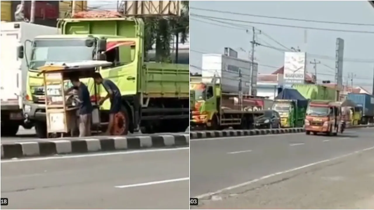 Gara-Gara Sopir Truk Beli Siomay, Puluhan Kendaraan Ini Terjebak Macet Panjang