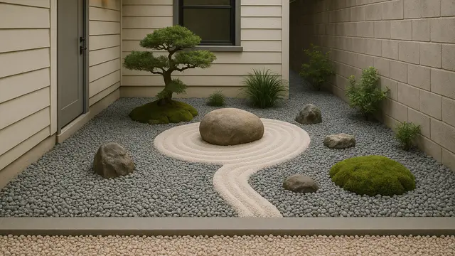 Model Taman Samping Rumah Kecil dengan Batu Koral