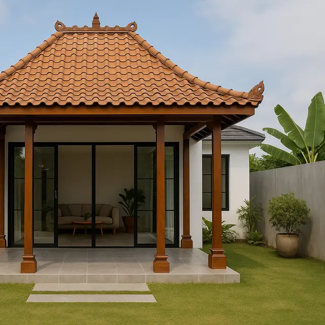 Model Teras Rumah Joglo Modern Model Kombinasi Kaca Terbuka/Via ChatGPT