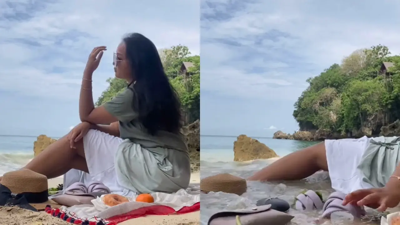 Gagal foto estetik lantaran diterjang ombak pantai