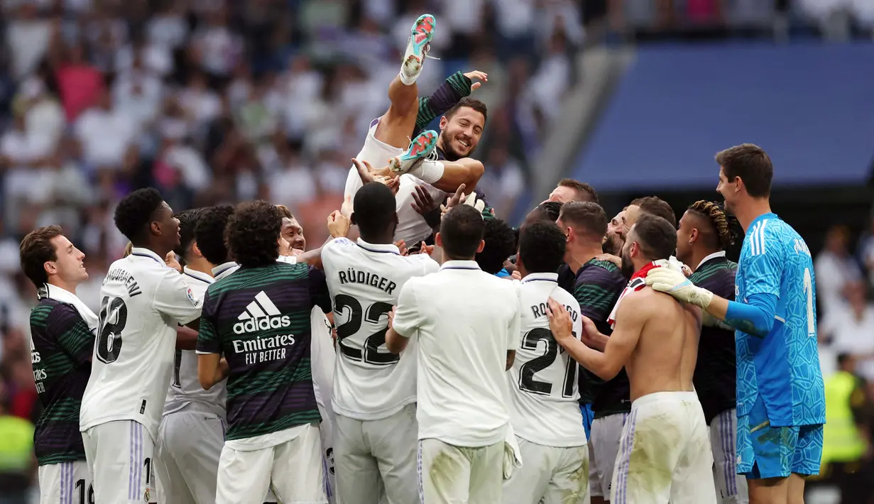 Tak ayal empat musim bersama Real Madrid, Hazard hanya tampil sebanyak 76 kali untuk Los Blancos. Ia juga hanya mampu mengemas tujuh gol selama emapt tahun di Ibukota Spanyol. (AFP/ Pierre-Philippe Marcou)