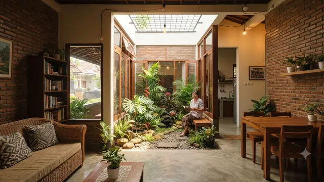 Model Rumah yang Tetap Nyaman Tanpa Halaman Belakang, Tetap Adem dan Space-Saving Model dengan Taman Dalam Bagian Tengah