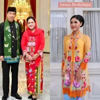 Dalam acara ini, penampilan Iriana Jokowi dan sang mantu Erina Gudono mencuri perhatian. Keduanya terlihat kompak kenakan kebaya encim berwarna cerah. [Instagram/putri_k_wardani209].