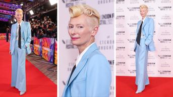 Gaya Glamor Retro Tilda Swinton di BFI London Film Festival 2022, Tampil dengan Rambut Rockabilly