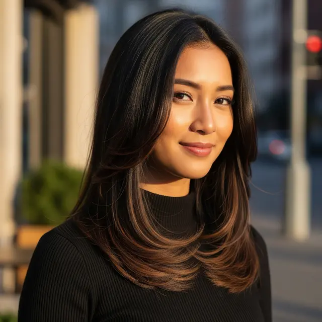 Model Rambut Panjang Peek-a-Boo Layer