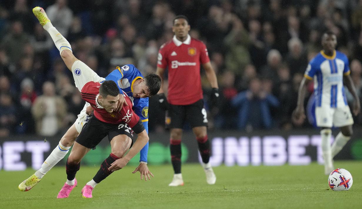 <p>Hasil ini sekaligus membalas kekalahan Brighton &amp; Hove Albion dari MU di semifinal Piala FA pada 23 April 2023. Saat itu skuad racikan Roberto de Zerbi kalah 6-7 (0-0) dari Setan Merah lewat adu penalti. (AP Photo/Kirsty Wigglesworth)</p>