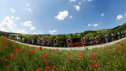 Para pebalap beraksi dalam Etape 10 Giro d'Italia dari Campi Bisenzio menuju Sestola, (17/5/2016). (AFP/Luk Benies)