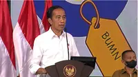 Presiden Jokowi saat menghadiri acara Kamar Dagang dan Industri (Kadin) Indonesia di Taman Mini Indonesia Indah, Jakarta, Selasa (23/8/2022).