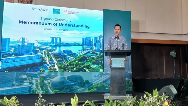 Terrence Voon, Executive Director Southest Asia, Singapore Tourism Board (STB), saat sambutan pada acara Signing Ceremony  Memorandum of Understanding, Jakarta, (21/7/2026). (Liputan6.com/Nurri Indah)