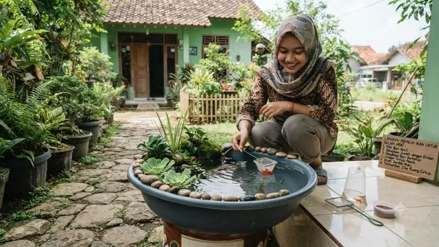 Cara Membuat Kolam Ikan Mini dari Ember Bekas Bergaya Zen Ala Jepang dengan Memilih Jenis Ikan Sesuai Ukuran Kolam