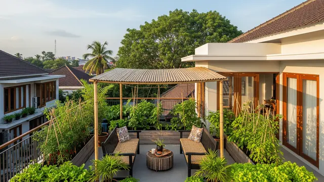 Kebun Sayur Rooftop Multifungsi dengan Area Santai